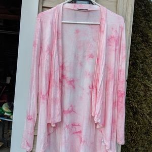 Women's Pink Tye Dyed Cotton Long Sleeve Cardigan
